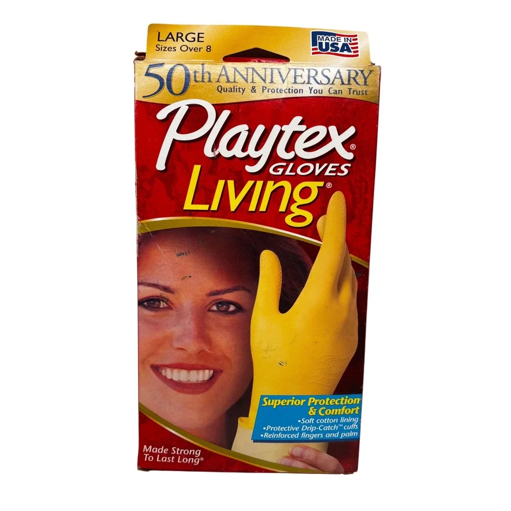 Vintage 2003 Playtex Living Gloves Yellow Rubber Size Large 50th Anniversary USA
